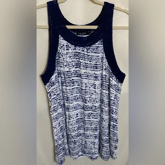 Max Jeans Blue & White Crocheted Trim Tank Top - Picture 1 of 7